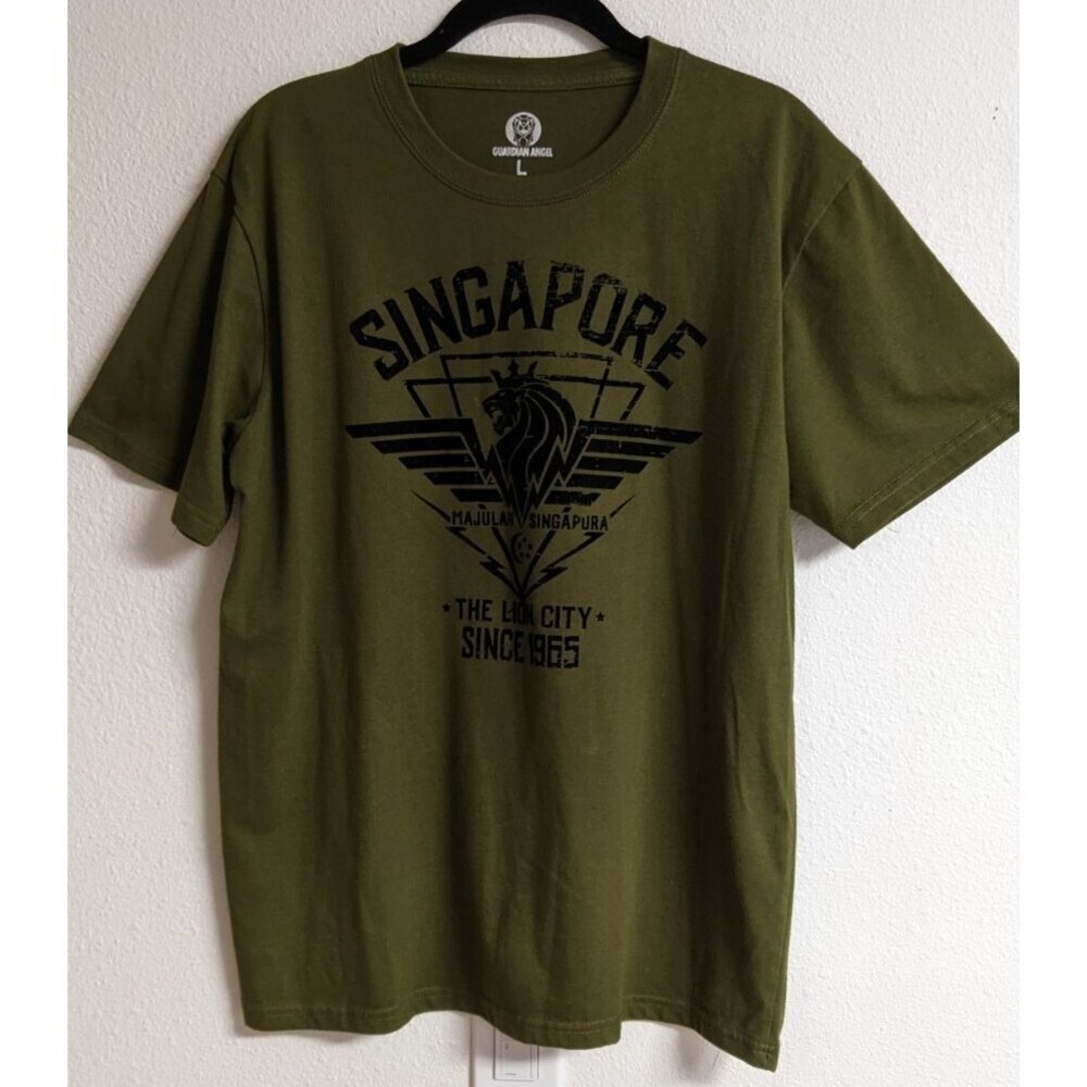 New~Men's Guardian Angel T-Shirt SINGAPORE The Lion City Army Green Large